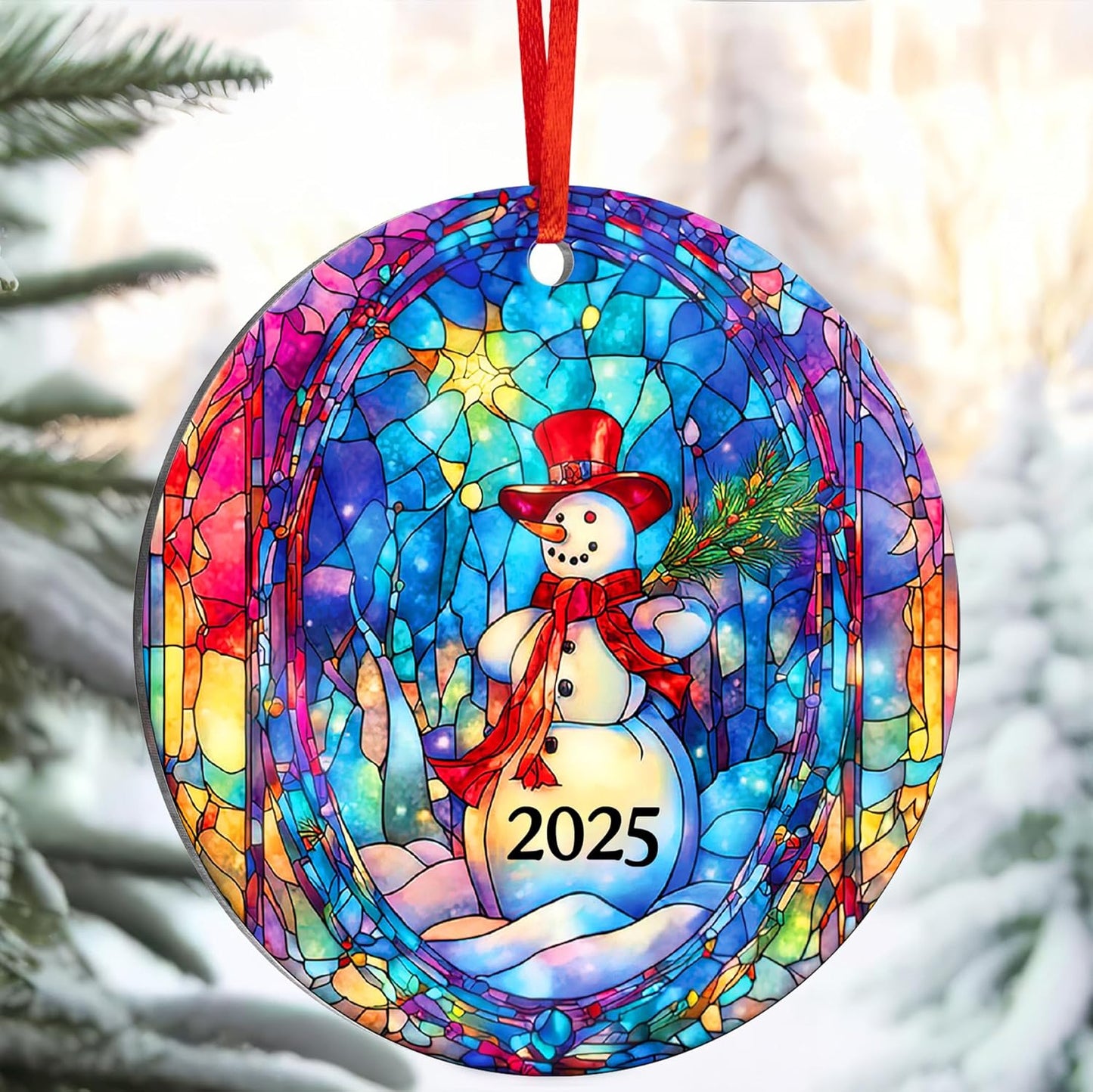 Jabihome Christmas Ornaments 2025, Exchange for Women, Men, Collectible Dated Year Ornaments for Tree, Unique Acrylic Suncatcher, Printed Stained Glass Effect Decor (Snowman Art)