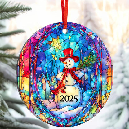Jabihome Christmas Ornaments 2025, Exchange for Women, Men, Collectible Dated Year Ornaments for Tree, Unique Acrylic Suncatcher, Printed Stained Glass Effect Decor (Snowman Art)