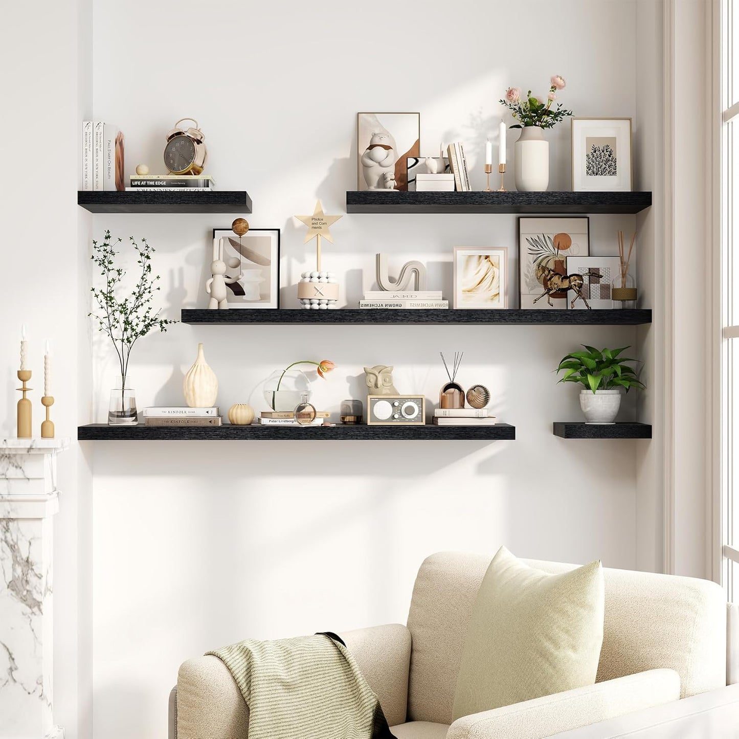 Fun Memories Black Floating Shelves 8 Inch Long, 8" Deep Wall Shelves, Small Deep Floating Shelf Square Wall Shelf, Rustic Display Shelves for Living Room, Bathroom, Kitchen, Set of 2