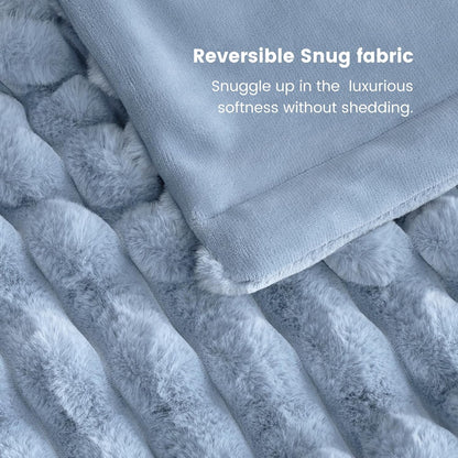 Cozy Bliss Faux Fur Throw Blanket for Couch, Cozy Warm Plush Striped Blanket for Sofa Bedroom Living Room,60 * 80 Inches Light Blue
