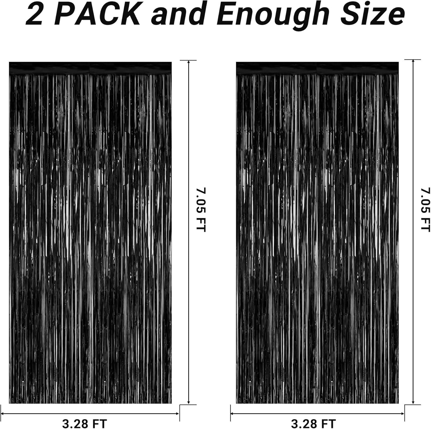 2 Pack 2025 Graduation Party Decorations, 3.28 FT x 7.05 FT Black Backdrop, Metallic Graduation Photo Backdrop Fringe Curtains Tinsel Backdrop Foil Streamer, Grad Party Supplies Photo Booth Props