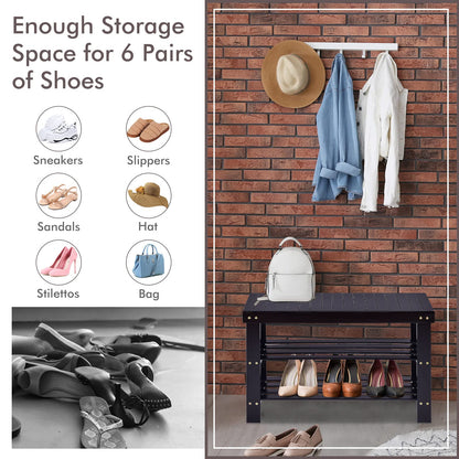 COSTWAY 3-Tier Shoe Rack Bench, Free Standing Wood Entryway Shoe Storage Organizer, Bamboo Storage