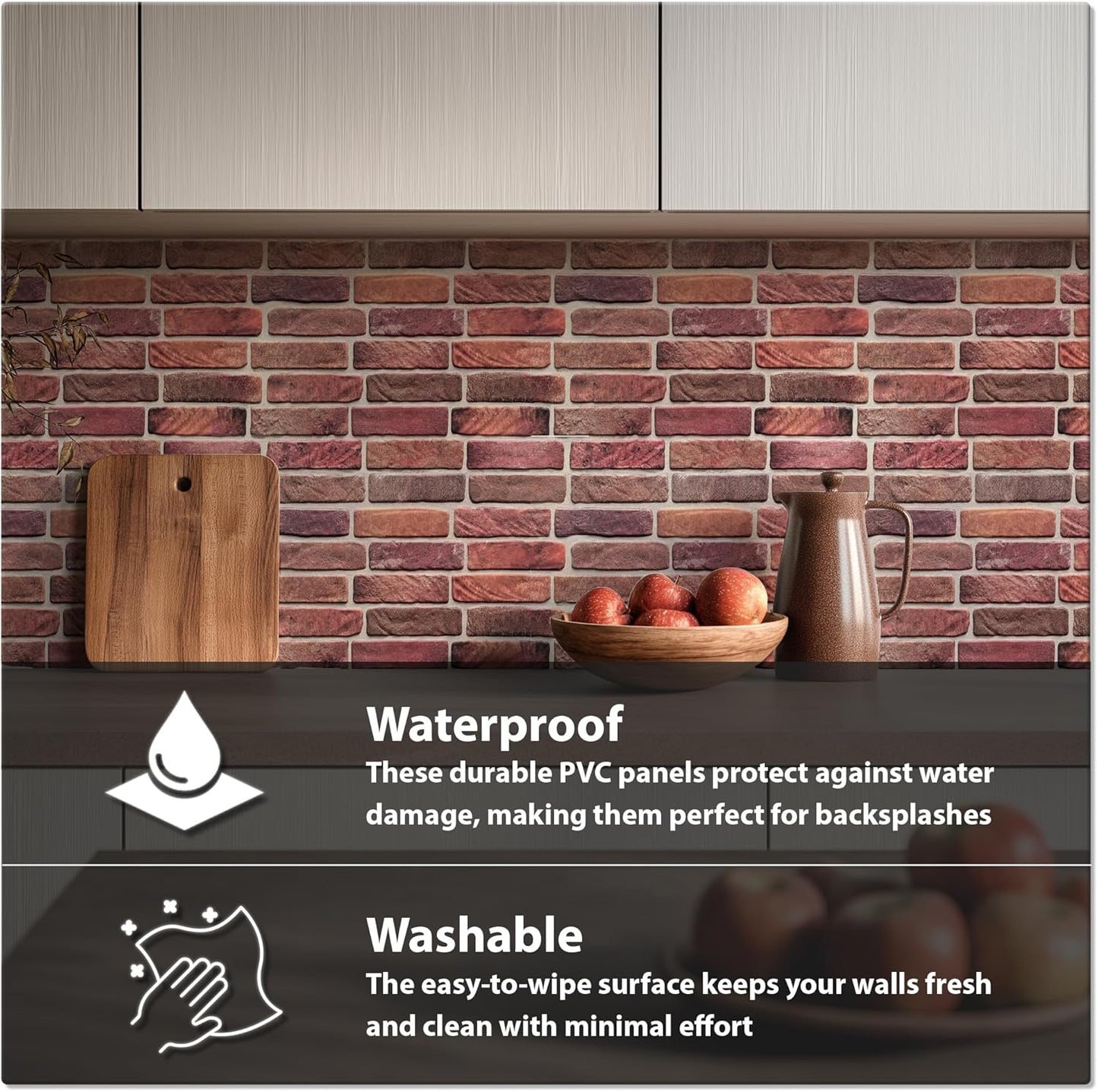 CONCORD WALLCOVERINGS ™ Sample for Display Purpose only Retro-Art 3D Wall Panel, Faux Brick in Red, PVC, 7" x 10", 572OR