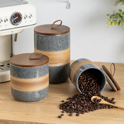 Airtight Coffee Storage Container Jar with Lid, Ceramic Kitchen Food Storage Jars for Spice Sugar Cookie, Coffee Bean Stackable Decorative Jars for Housewarming, Grey & 28oz