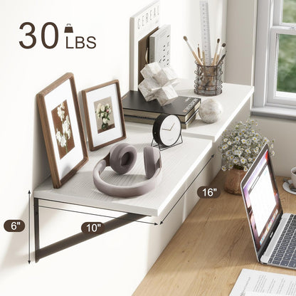 Fun Memories 10 Inch Deep Floating Shelves, White Floating Shelf 16 Inch Long, 16" W x 10" D Wall Shelves Set of 2, Deep Shelves for Books, Wide Floating Shelves for Bahtoom, Living Room, Kitchen