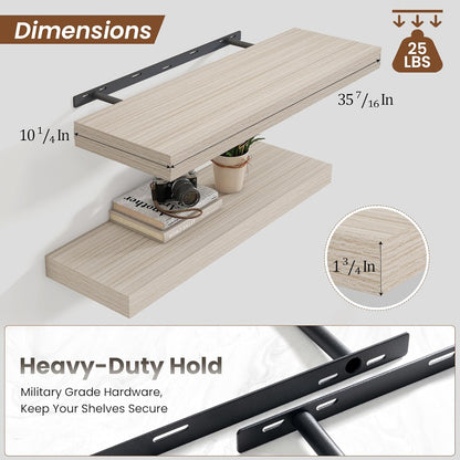 Heimlove 36 Inch Floating Shelves for Wall,10 Inch Deep Grey Wood Shelves with Invisible Brackets,Wall Mounted Storage & Display Shelves for Bedroom,Living Room,Kitchen,Office