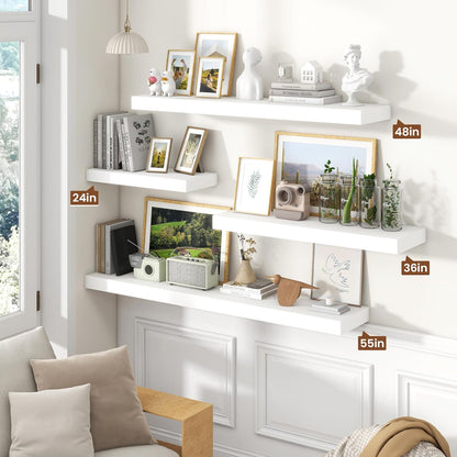 Heimlove 48" White Floating Shelves for Wall,10 Deep Rustic Wood Display & Storage Wall Shelves with Heavy Duty Brackets for Bathroom,Bedroom,Kitchen,Living Room,Office