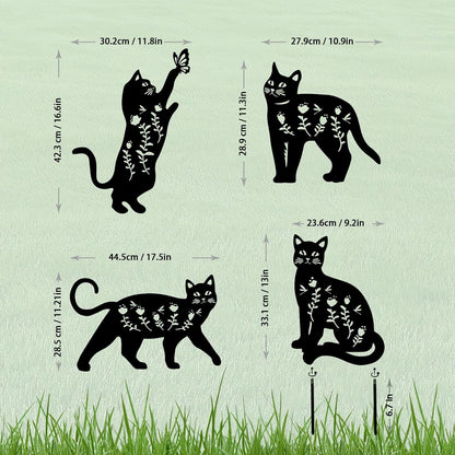 4 Pack Cat Metal Garden Decorative Stakes, Weather Proof Silhouette Statues for Yard, Patio,Outdoor Decor for Cat Lovers and Pet Owners