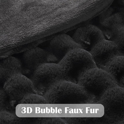 NEWCOSPLAY Faux Fur Twin Blanket Black Bubble Blanket Thick Warm Soft for Couch Sofa Bed 550GSM (Black, Twin(60"x80"))