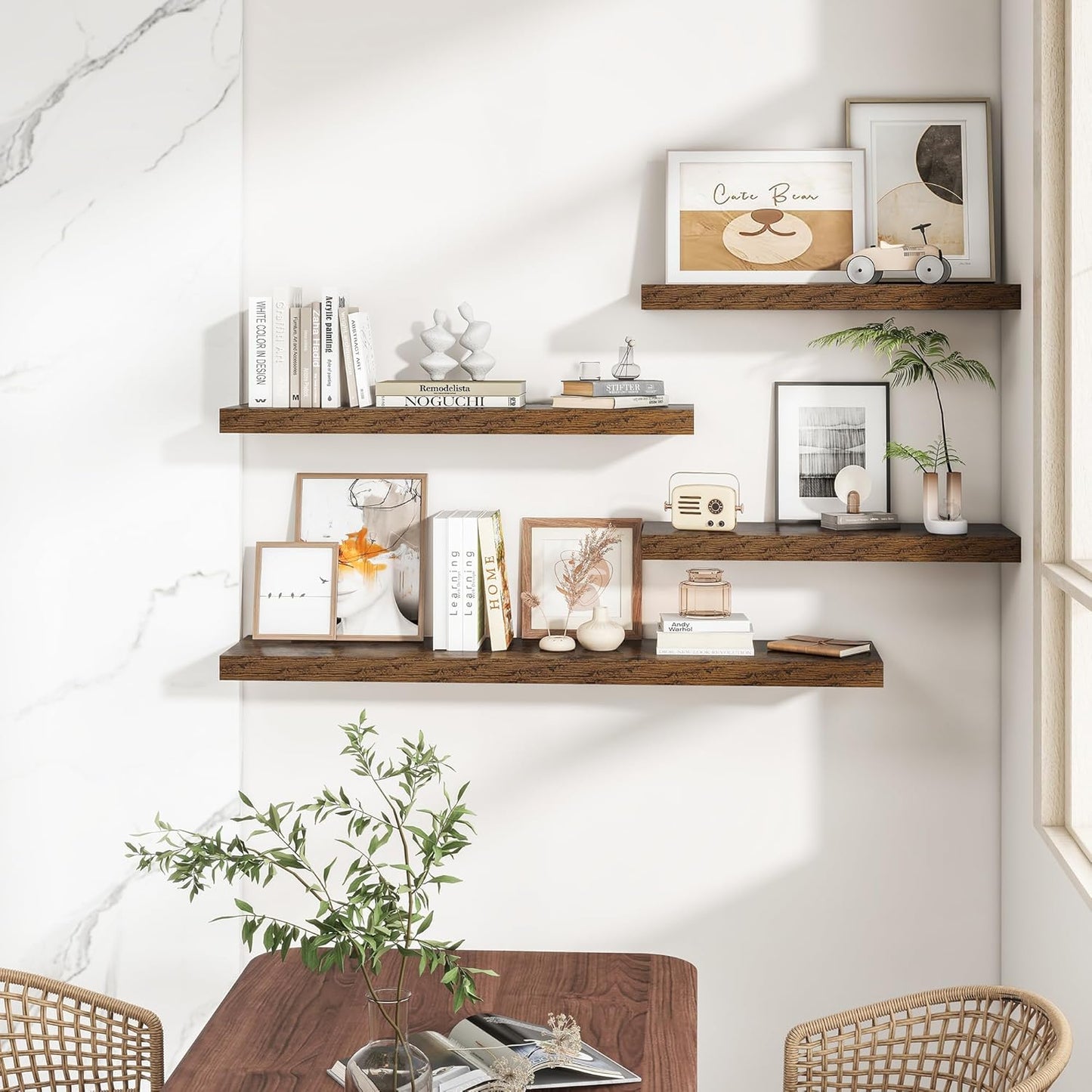 RICHFOCUS 40Inch Floating Shelves for Wall 2 Pack Shelves for Bedroom|Kitchen|Bathroom Wall Mounted Rustic Wood Floating Shelf with Invisible Brackets for Books|Storage|Decor, Rustic Brown