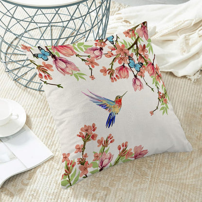 Hummingbird Flower Pillow Covers 20 x 20 Inch Set of 2 for Watercolor Floral and Birds Spring Blooming Decor Throw Pillows Nature Plant Outdoor Decorative Cushion Cases for Couch Bed Decoration