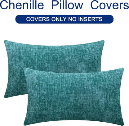 CaliTime Throw Pillow Covers Decorative 12 X 20 Inches Pack of 2 Cozy Chenille Cushion Cases for Couch Sofa Bed Living Room Home Teal