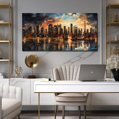 New York Skyline Wall Art for Office,Modern Living Room Wall Paintings City Wall Decor for Bedroom 29 x 59 Inch