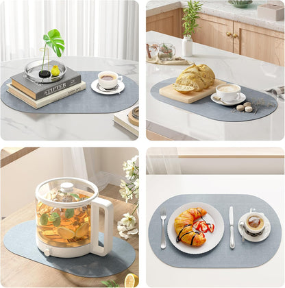 DOLOPL Placemats Set of 6, Oval Reversible Wipeable & Heat Resistant Place Mats, Modern Faux Leather Table Mats for Kitchen, Neutral Tablemats for Dining Table Decor, Wedding, Party(Dusty Blue)