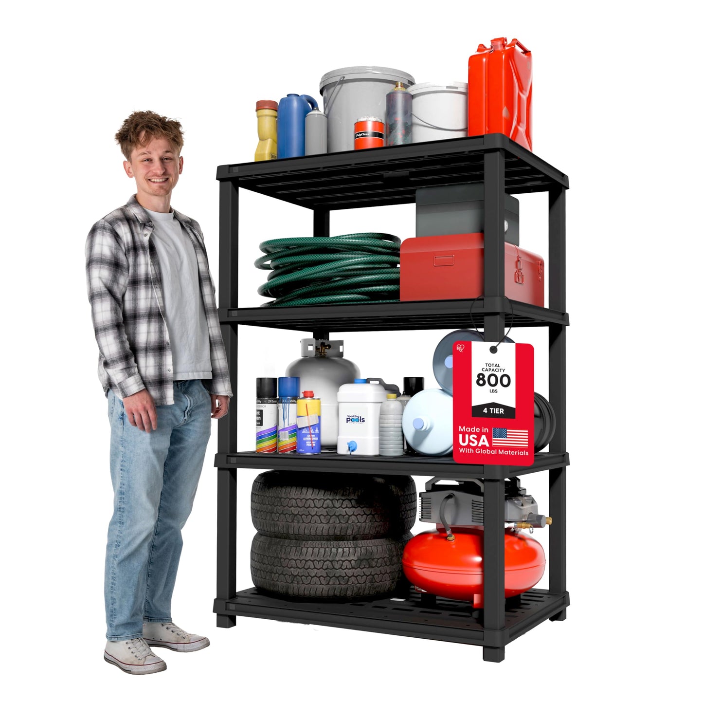 IRIS USA Plastic Storage Shelves |Made in USA| 57"H x 36"W x 24"D - Black