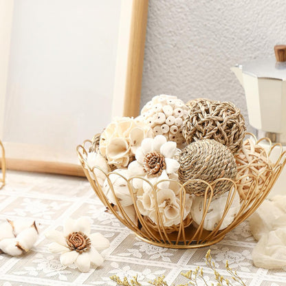 Riceshoot 2 Pack Decorative Balls Potpourri Bowl Filler Decor Natural Vase Bowl Filler Assorted Spherical Rattan Twigs Wicker Balls Cotton for Home Centerpiece(White)