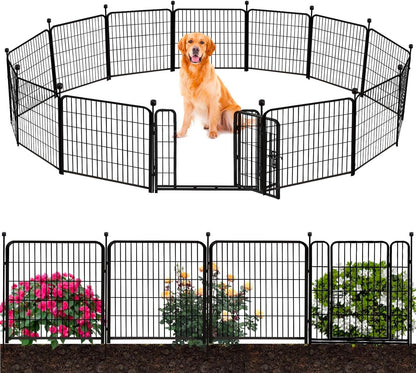 ADAVIN Garden Fencing 36 inch High, 14 Panels Total 31 Ft(L), Animal Barrier Fence, Wide gate Low Threshold, Yard Fence for Dogs, Black Metal Garden Fences and Borders, Outdoor Rabbit Fence