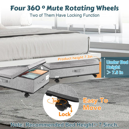 Supowin Under Bed Storage with Wheels, 2Pack Rolling Underbed Storage