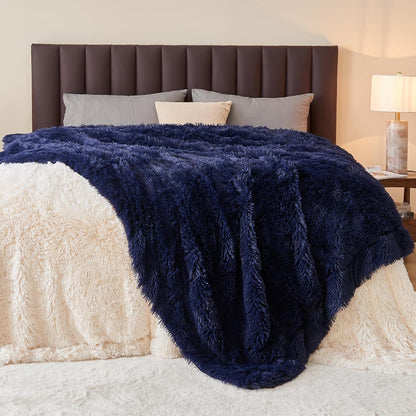 GONAAP Fuzzy Faux Fur Throw Blanket Dark Navy Super Soft Cozy Plush Fuzzy Shaggy Blanket for Couch Sofa Bed (Dark Navy, Throw(50"x60"))
