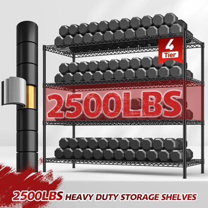 REIBII 55.5''W Storage Shelves 2500LBS Wire Shelving Unit with Wheels Heavy Duty Metal Shelves for Storage Adjustable Garage Storage Rack Pantry Shelf Kitchen Shelving, 75.6" H X 55.5''W X 24" D, 3PCS