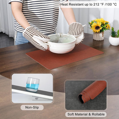 Myir JUN Placemats Dual Sided, Faux Leather Place Mats Set of 6 Indoor for Dining Table Non-Slip Washable Wipeable Heat Resistant Outdoor Table Mats (Gray Terracotta, Set of 6)