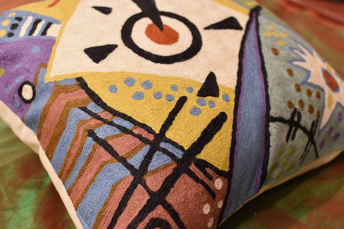 Kandinsky Modern Throw Pillow Cover - Cosmic III | Abstract Pillow | Modern Couch Pillow | Contemporary Pillows | Outdoor Pillow | Mid Century Chair Cushions | Handmade Wool Size 18x18