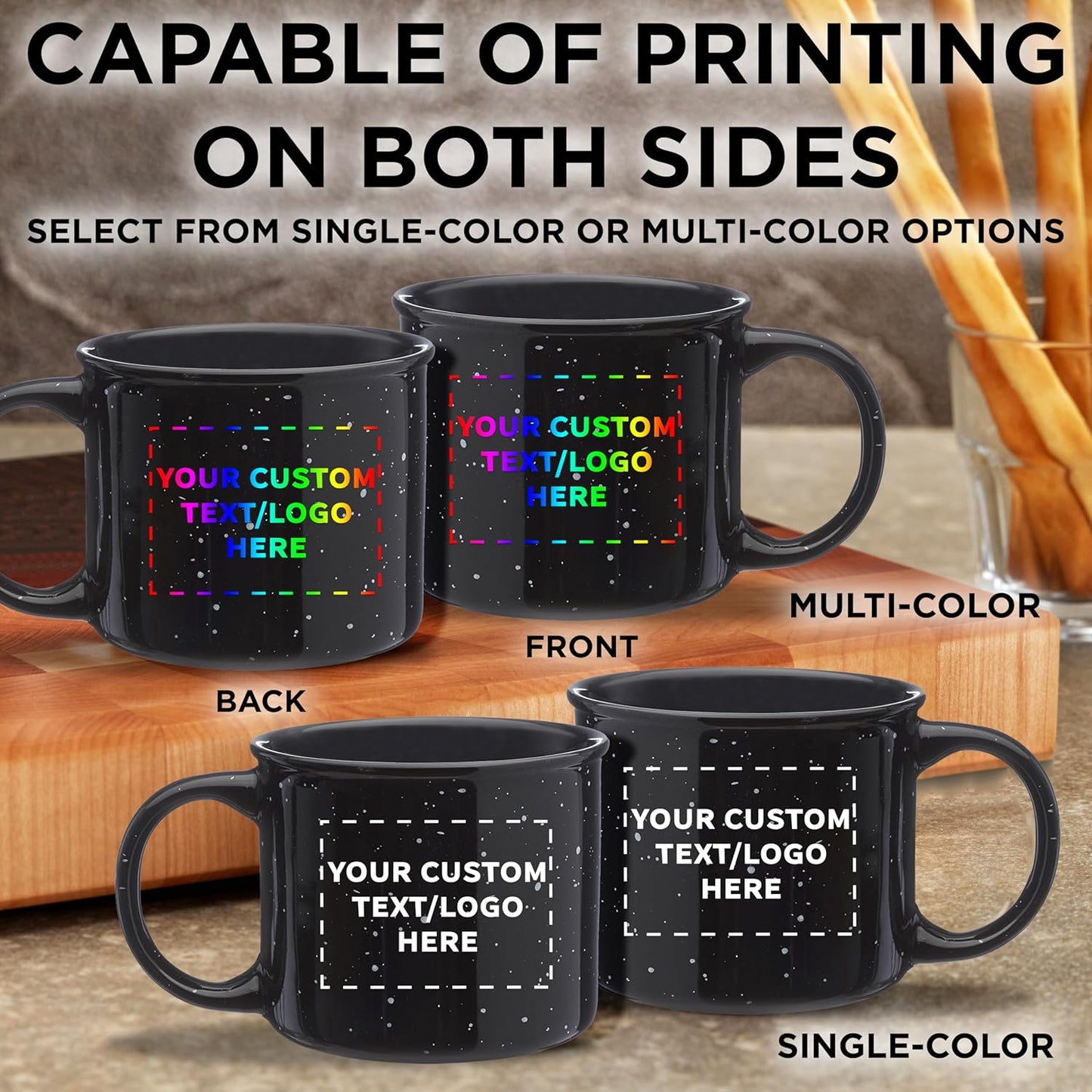 DISCOUNT PROMOS Custom Ceramic Campfire Coffee Mugs 13 oz. Set of 1, Personalized Bulk Pack - Perfect for Tea, Espresso, Cappuccino, Hot Cocoa - Black