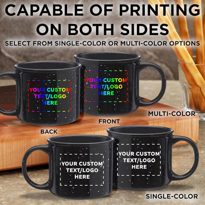DISCOUNT PROMOS Custom Ceramic Campfire Coffee Mugs 13 oz. Set of 10, Personalized Bulk Pack - Perfect for Tea, Espresso, Cappuccino, Hot Cocoa - Black