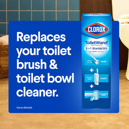 All-in-One Disposable Toilet Wand Cleaning System with Refill Pads, No-Touch Toilet Brush Kit with Storage Caddy, Deep Cleaning Bathroom Solution