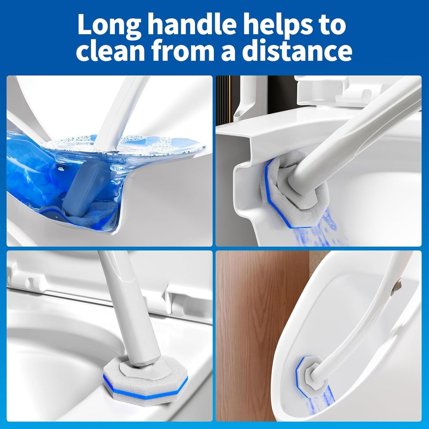 Disposable Toilet Cleaning Wand Set with 50 Refill Pads, Wall-Mounted Holder, Long Handle Toilet Brush System for Deep Bathroom Cleaning