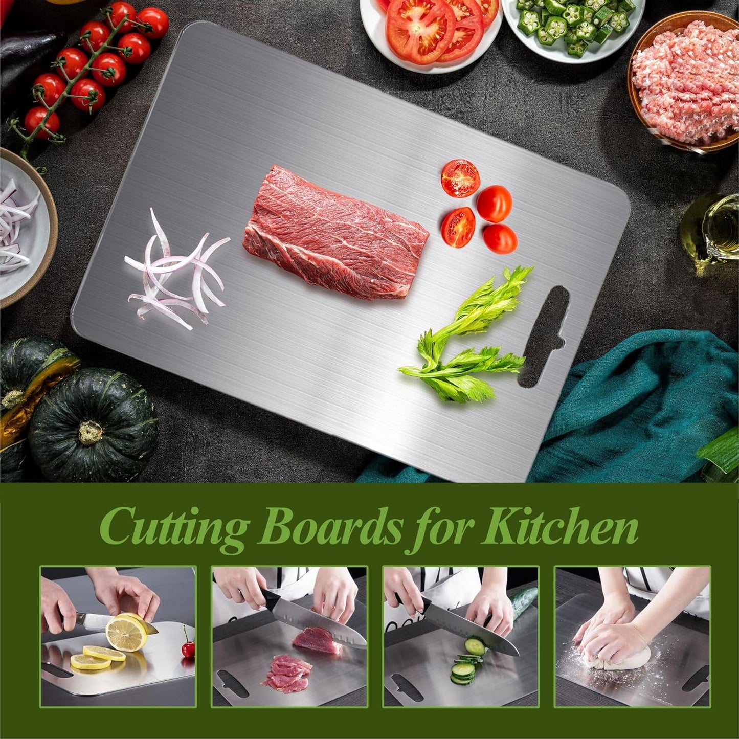 Titanium Cutting Board, 100% Pure Titanium Cutting Boards for Kitchen, Double Sided Food-Grade, Dishwasher Safe Chopping Board for Cutting Meat Vegetable Fruit (18"L x 12"W)