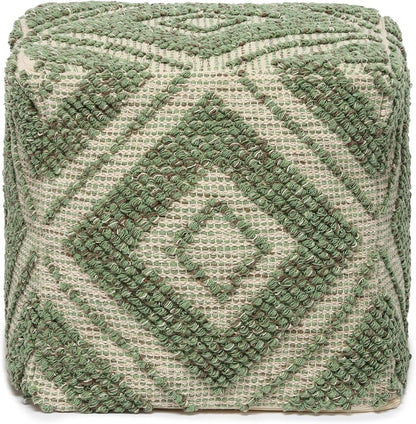 REDEARTH · Tufted Pouf Ottoman with Filler Textured Storage Cube Bean Bag Pouffe Footrest for Living Room, Bedroom, Nursery, Kidsroom; 100% Cotton (17.5"X17.5"X17.5", Solitaire Lozenge Kiwi)