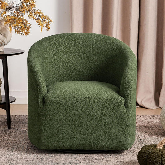 KINWELL 32" Wide Modern Boucle Swivel Barrel Chair, No Assembly Round Upholstered Swivel Accent