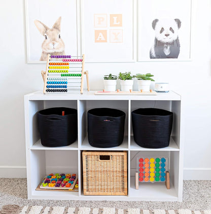 OrganiHaus Woven Storage Baskets for Organizing, Cotton Rope Organizer Bins for Shelves, Closet & Nursery, Dog Toy Basket, Decorative Bins for Toys, Towels & Books - 15x10x9, Black