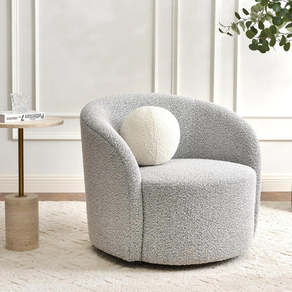 KINWELL Sherpa Swivel Barrel Chair & Round Ball Pillow Set - 34" Wide Modern Boucle Accent Chair with 9” Matching Nordic Decorative Throw Pillow for Living Room and Bedroom(Black White)