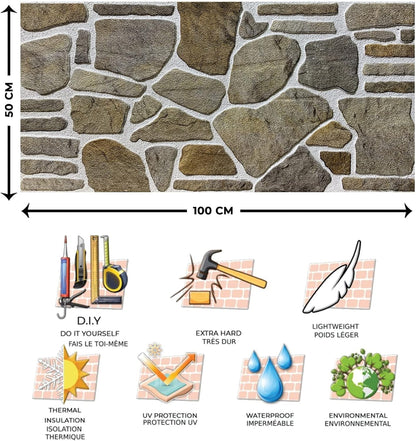 Dundee Deco 3D Wall Panels - Cladding, Grey Caramel White Stone Look Wall Paneling, Styrofoam Facing for Interior and Exterior Applications, DIY, Set of 5, Covers 27 sq ft