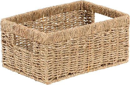 CENBOSS Wicker Baskets (Medium, Seagrass, 1PC) Rattan Storage Baskets for Shelves, Woven Seagrass Holder