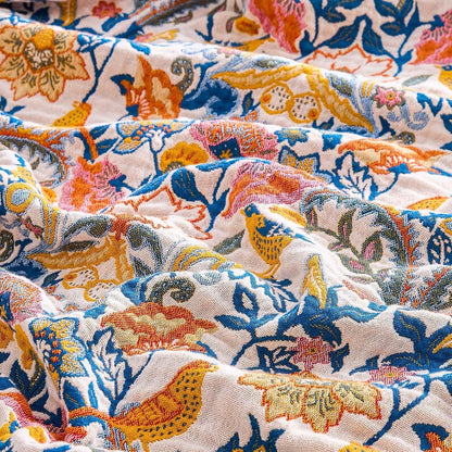 Boho Blanket Throw Quilt, 100% Cotton Soft Light Weight Throw Blankets for Summer, 90"x98" Farmhouse Flower Decorative Blankets, All Season Rustic Reversible Bohemian Throw Quilt