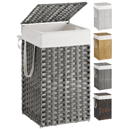 SONGMICS Laundry Hamper with Lid, 17.2 Gallon (65 L) Synthetic Rattan Clothes Laundry Basket with