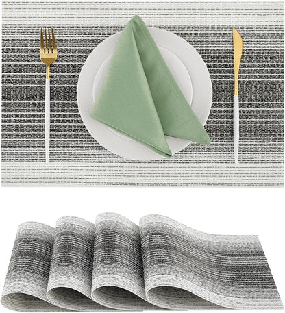 Leetaltree Black with White Woven Placemats Set of 4 - Heat Resistant Non-Slip Place mats for Dining Table, Washable Durable PVC Vinyl Woven Table Mats(Black with White, 4)