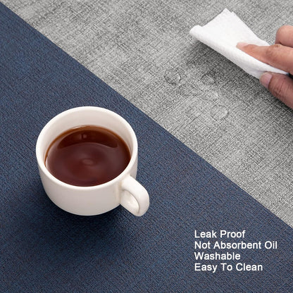 Myir JUN Placemats Dual Sided, Faux Leather Place Mats Set of 4 Indoor Placemat for Dining Table Outdoor Place Mat Manteles Individuales Square Non-Slip Washable Table Mats (Gray Blue, Set of 4)