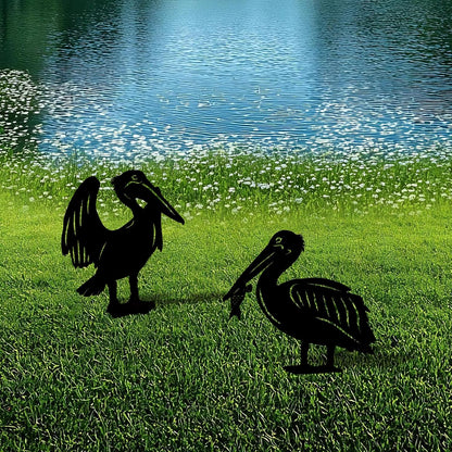 3 Pack Pelican Metal Garden Decorative Stakes, Weather Proof Silhouette Statues for Yard, Patio,Outdoor Decor for Pelican Lovers and Pet Owners
