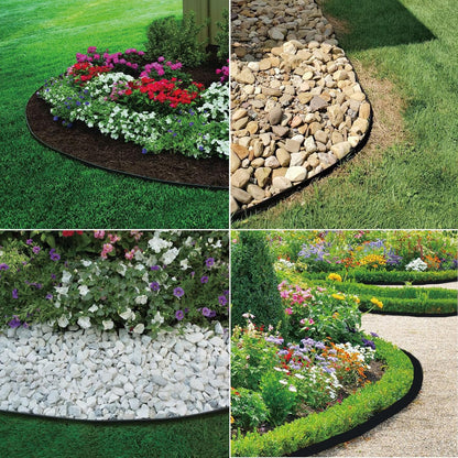 Landscape Edging 33FT, Garden Edging (4IN High) with 30pcs Spikes, Plastic Lawn Edging Flexible for Garden Flower Beds Tree Surrounds Yard Pathway, Black