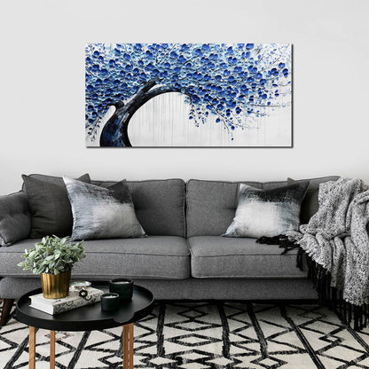 Large Wall Art for Living Room Bedroom Home Office Blue Tree of Life Wall Art Floral Picture Framed Wall Decor Modern Canvas Prints 20x40 In