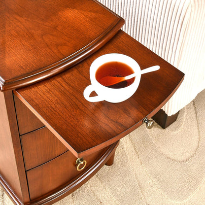 Set of 2 Solid Wood End Table with 3 Drawers, Fully Assembled Nightstand with Sliding Shelf, Pre-Assembled Vintage Wooden Beside Tables In Cherry Brown for Small Space,13.4*22.4*22.6in