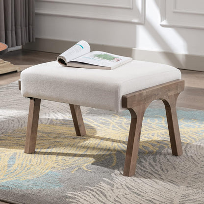 chairus 2 Sets Mid-Century Modern Accent Chairs with Ottoman, Linen Fabric Armchair with Wood Legs Comfy Upholstered Single Sofa Chair for Living Room/Bedroom/Lounge, White