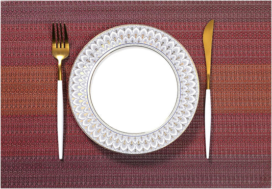 LEXMORE Placemats Set of 6 Vinyl/Plastic Woven Place Mats for Kitchen Table Indoor/Outdoor Washable Placemat Wipeable Dining Table Mats(Pomegranate Parade)