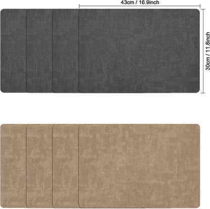 Myir JUN Placemats Dual Sided, Faux Leather Place Mats Set of 8 Indoor Placemat for Dining Table Non-Slip Washable Place Mat Heat Resistant Outdoor Table Mats (Set of 8, Gray Beige)