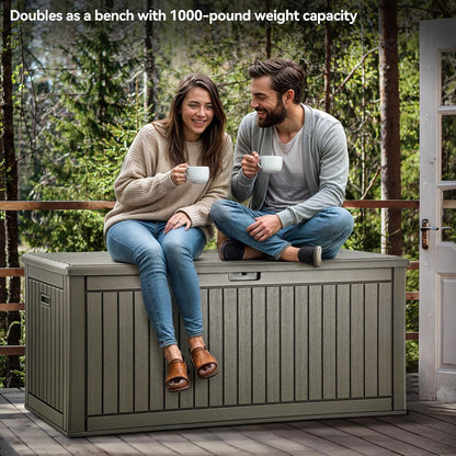 YITAHOME 260 Gallon Extra Large Deck Box, Double-Wall Resin Outdoor Storage Box with Flexible Divider for Patio Cushions Garden Tools, 1000lbs Load Capacity, Lockable & Waterproof (Light Brown)