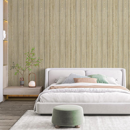 Art3d 4-Pack Glue-On Herringbone Wainscoting Panel for Interior Wall Decor - 104 x 12 Inch Polystyrene Ultralight Slim Slat Wall Panels for Living Room Bedroom, Oak